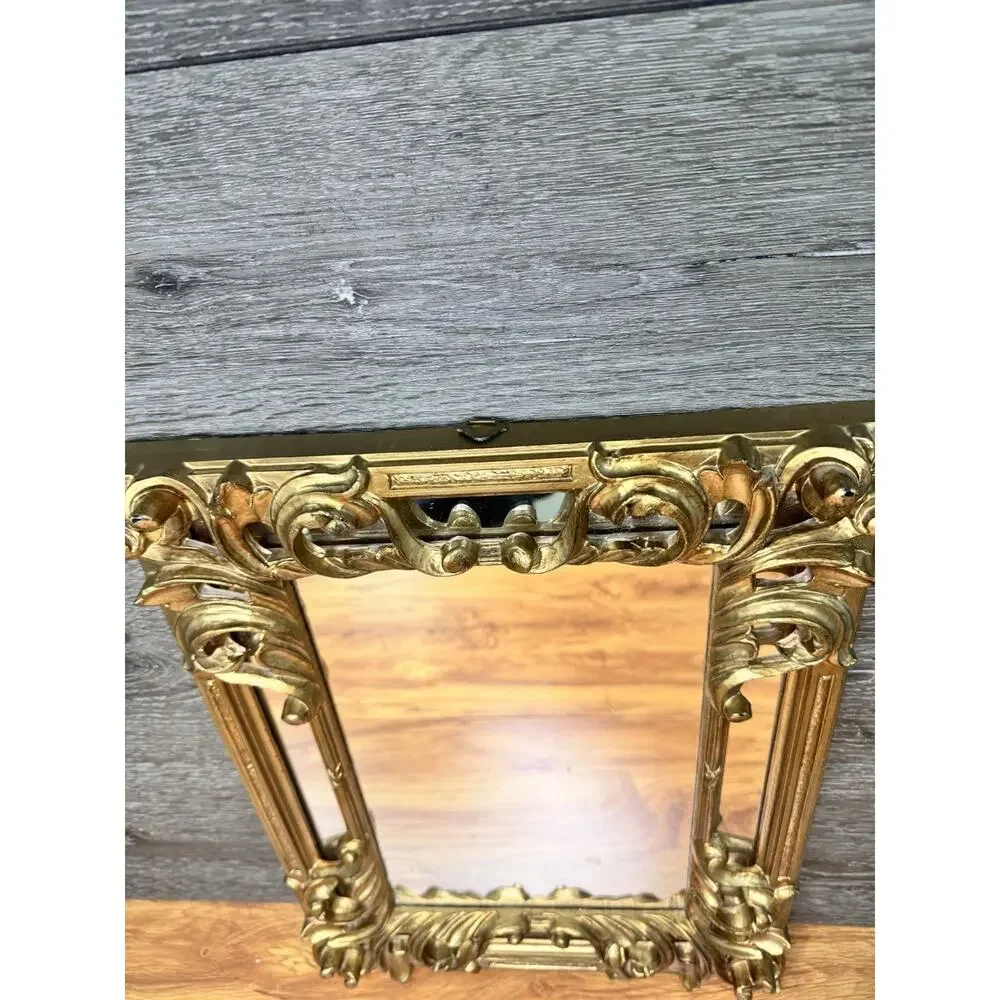 VTG Euromarchi Italian Ornate Gold Gilt Wall Mirror Baroque Rococo Style 16x12”